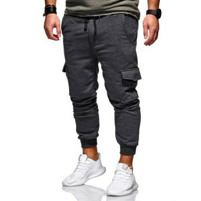 2021 High quality Men Pants Casual Sport Long Pockets Drawstring Cotton Tracksuit Fitness Sport Gym Joggers Trousers