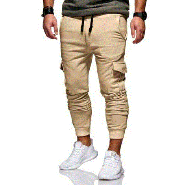 2021 High quality Men Pants Casual Sport Long Pockets Drawstring Cotton Tracksuit Fitness Sport Gym Joggers Trousers