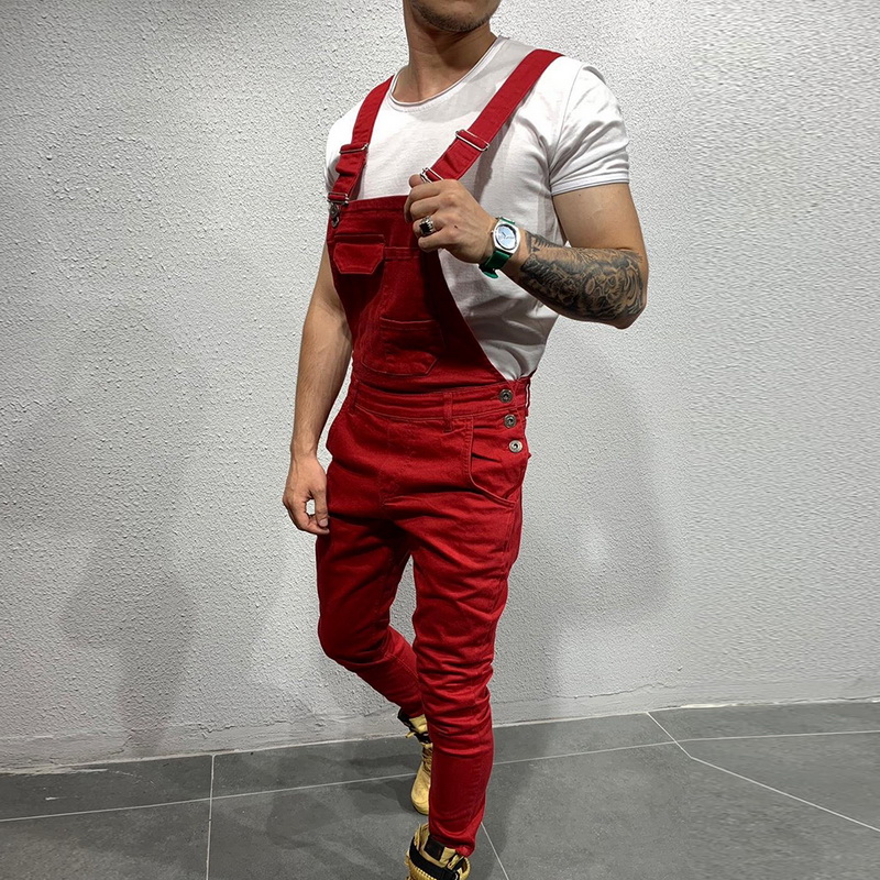 2021 High quality Fashion Spring Suspender Trousers Mens Slim Fit Jeans Overalls Jumpsuit Male Casual Jeans Pants