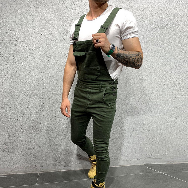 2021 High quality Fashion Spring Suspender Trousers Mens Slim Fit Jeans Overalls Jumpsuit Male Casual Jeans Pants