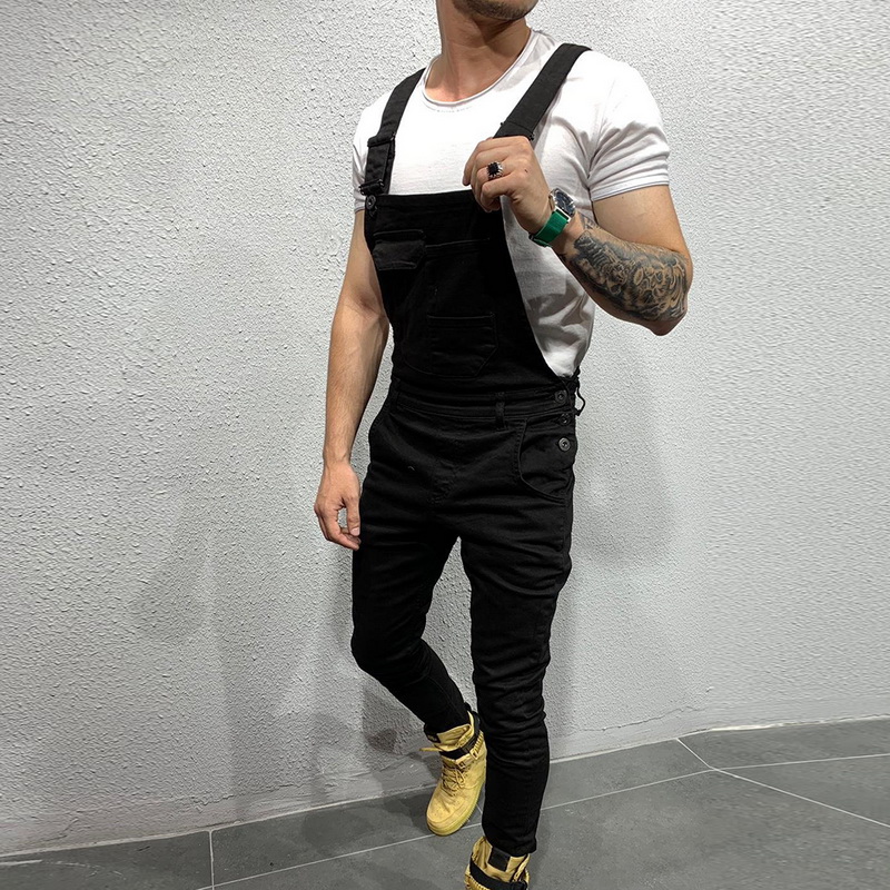 2021 High quality Fashion Spring Suspender Trousers Mens Slim Fit Jeans Overalls Jumpsuit Male Casual Jeans Pants