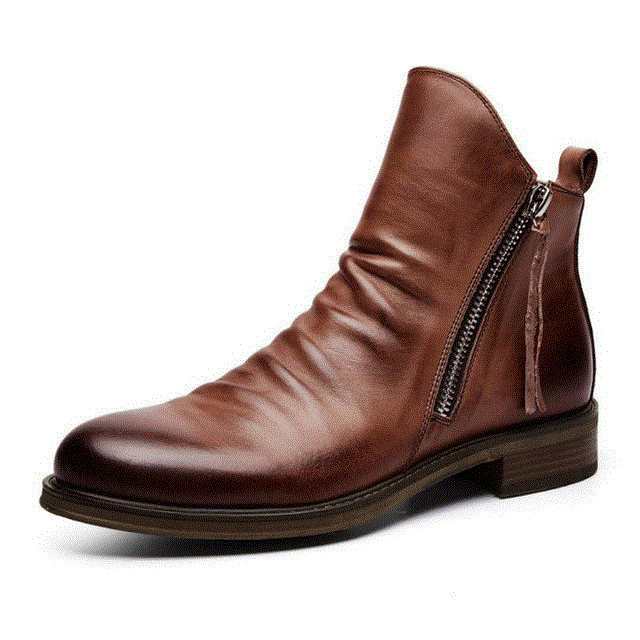 2021 High quality Original Leather Boots Men  Autumn Shoes Male Leather Casual Boots Men Comfy Anti-Slip Lace-up Boots