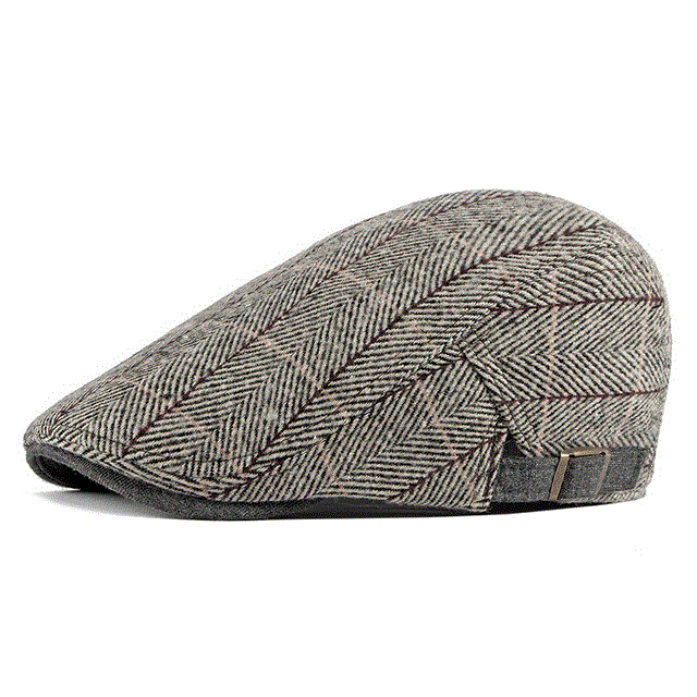 2021 High quality Tweed Newsboy Cap Men Wool Herringbone Flat Cap Winter Striped Male British Style Hat Adjustable