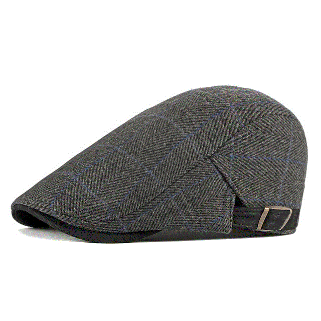2021 High quality Tweed Newsboy Cap Men Wool Herringbone Flat Cap Winter Striped Male British Style Hat Adjustable