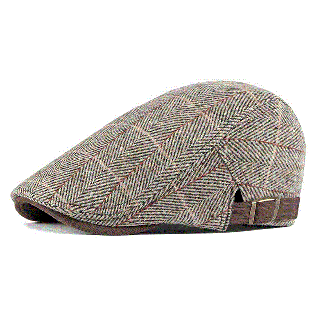 2021 High quality Tweed Newsboy Cap Men Wool Herringbone Flat Cap Winter Striped Male British Style Hat Adjustable