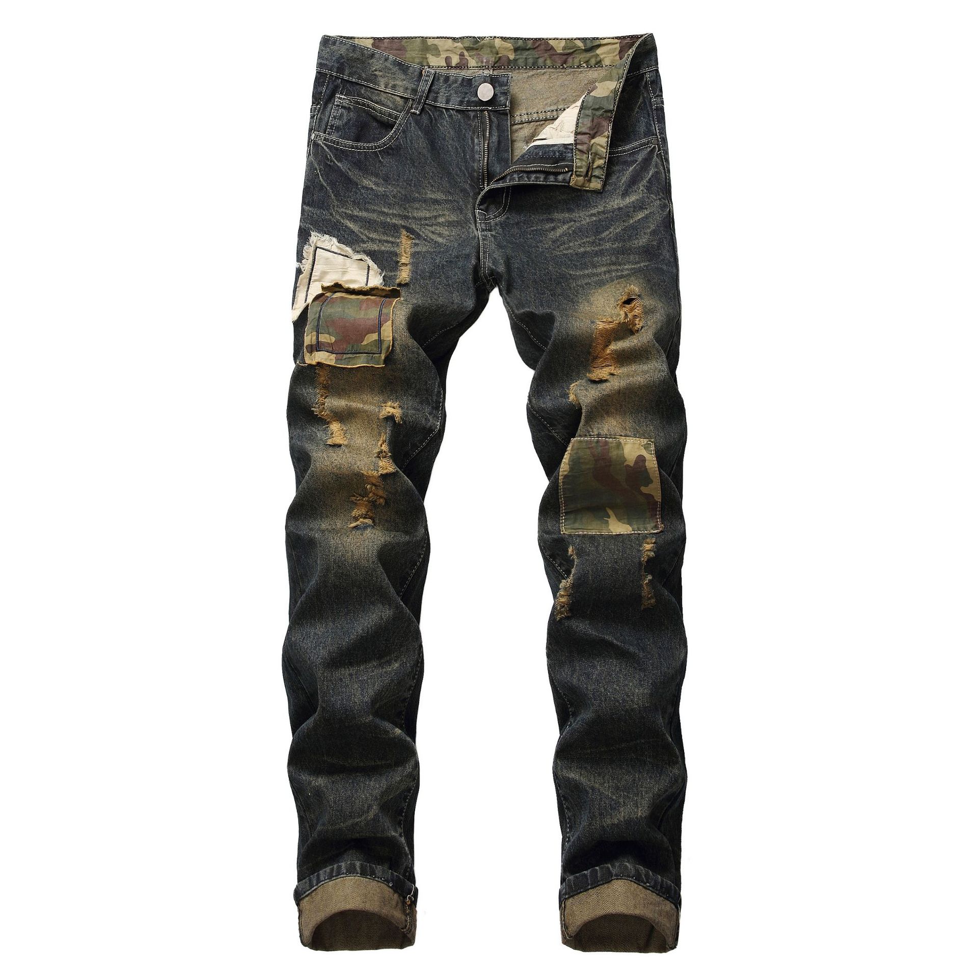 2021 High quality Famous Brand Mens Fashion Jeans Luxury Men's Denim Trousers Hole Slim Straight Zipper Jeans Pants