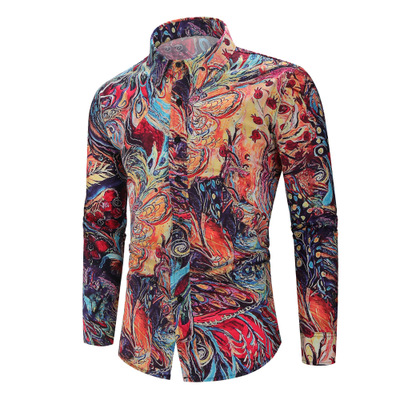 2021 High quality New Fashion Floral Print Slim Fit Shirts Men's Long Sleeve Casual Dress Shirts