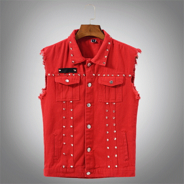 2021 High quality Denim Vest Men Punk Rock Rivet Cowboy Black Jeans Waistcoat Fashion Men Sleeveless Jeans Jackets