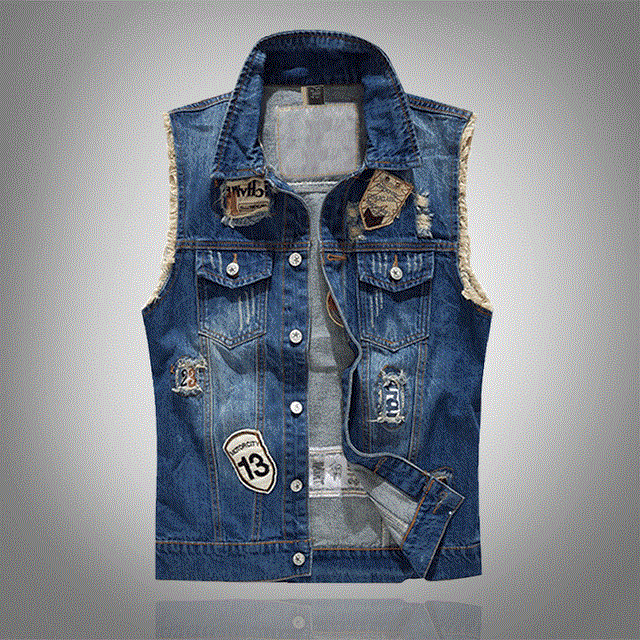 2021 High quality Fashion Men Denim Jeans Vest Coat Ripped Sleeveless Streetwear Waistcoat Hole Vest Mens Jackets
