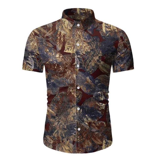 2021 High quality Men's Cool Retro Shirts Hawaii Printed Splicing Pattern Casual Fashion Lapel Short Sleeve Shirts
