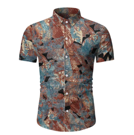 2021 High quality Men's Cool Retro Shirts Hawaii Printed Splicing Pattern Casual Fashion Lapel Short Sleeve Shirts