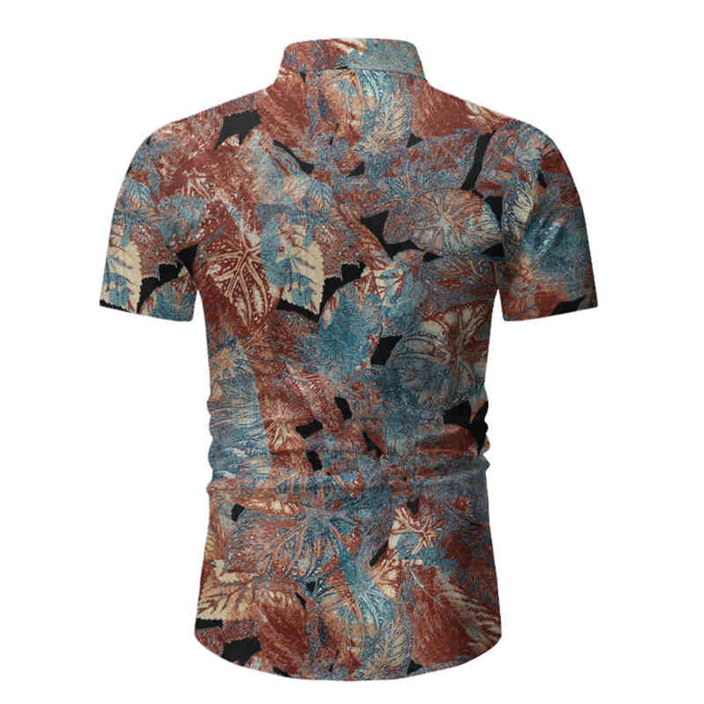 2021 High quality Men's Cool Retro Shirts Hawaii Printed Splicing Pattern Casual Fashion Lapel Short Sleeve Shirts