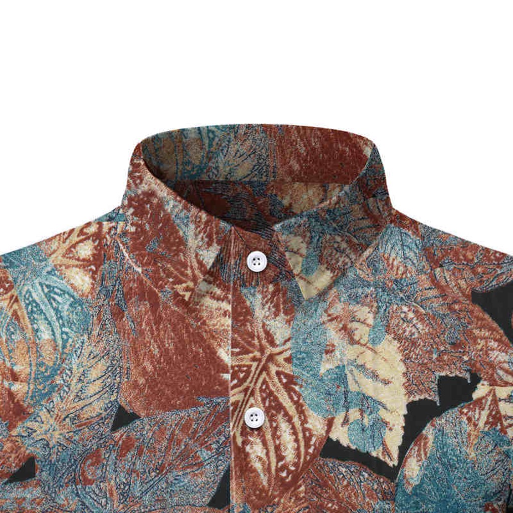 2021 High quality Men's Cool Retro Shirts Hawaii Printed Splicing Pattern Casual Fashion Lapel Short Sleeve Shirts