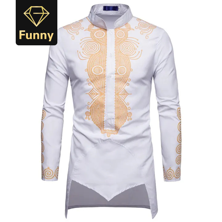 2021 High quality Spring Autumn Men Casual Shirt Middle East Area Totem Printed African Formal Men Dress Shirts