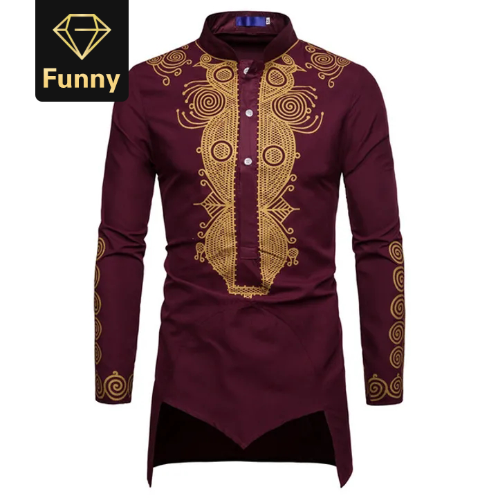 2021 High quality Spring Autumn Men Casual Shirt Middle East Area Totem Printed African Formal Men Dress Shirts