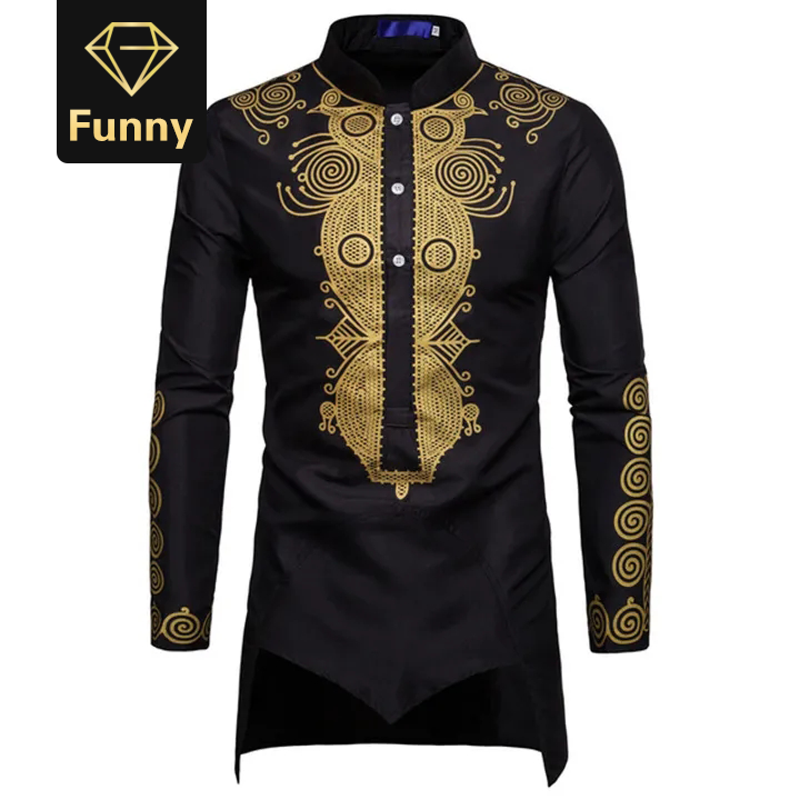 2021 High quality Spring Autumn Men Casual Shirt Middle East Area Totem Printed African Formal Men Dress Shirts