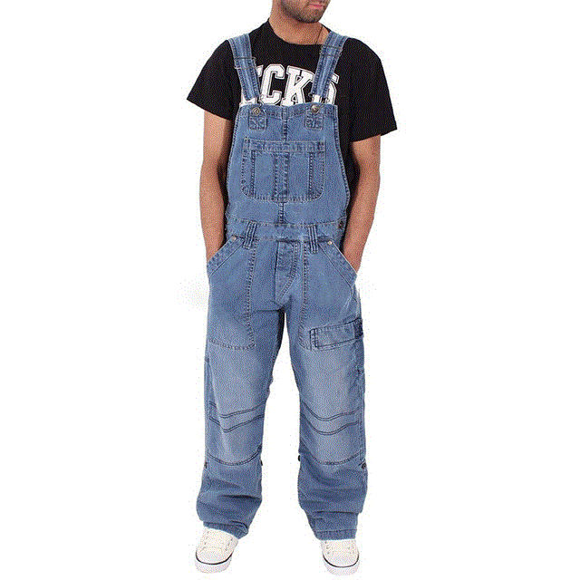2021 High quality Men Jeans Suspender Pants Fashion Multi-pockets Loose Denim Trousers Jumpsuit Bib Pants Overalls