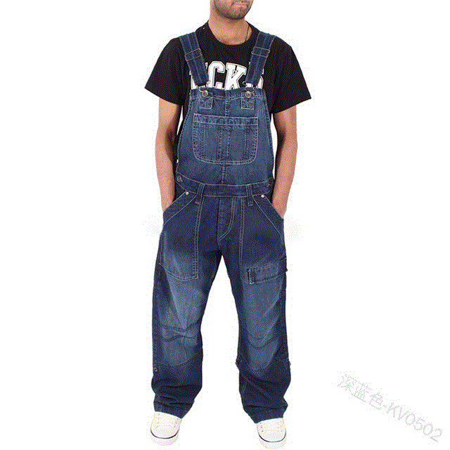 2021 High quality Men Jeans Suspender Pants Fashion Multi-pockets Loose Denim Trousers Jumpsuit Bib Pants Overalls