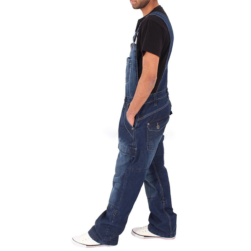 2021 High quality Men Jeans Suspender Pants Fashion Multi-pockets Loose Denim Trousers Jumpsuit Bib Pants Overalls