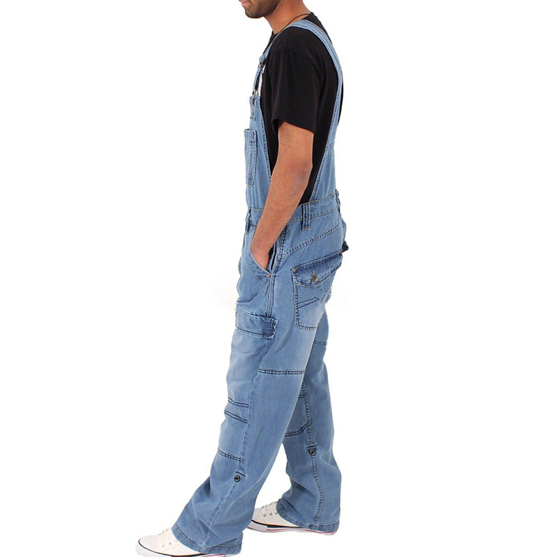 2021 High quality Men Jeans Suspender Pants Fashion Multi-pockets Loose Denim Trousers Jumpsuit Bib Pants Overalls