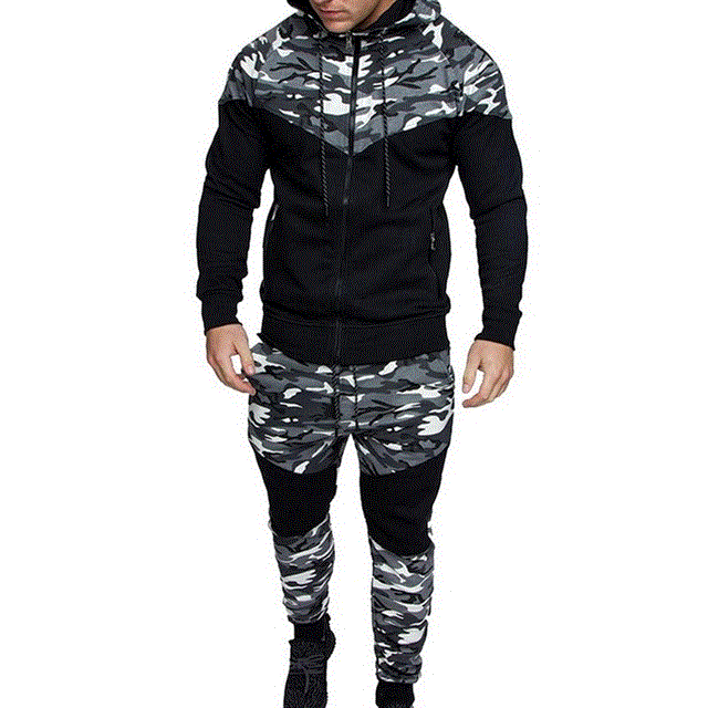 2021 High quality Men two piece set Camouflage Printed Sportswear Hoodies Sweatshirt Pant Causal Tracksuit Sport Suits