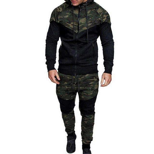 2021 High quality Men two piece set Camouflage Printed Sportswear Hoodies Sweatshirt Pant Causal Tracksuit Sport Suits