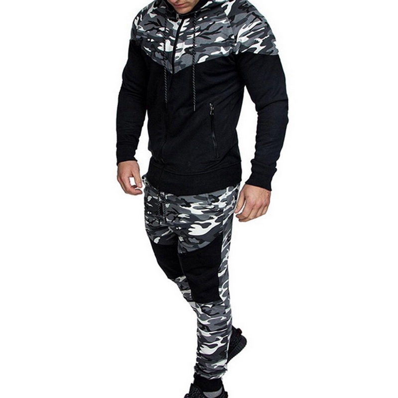 2021 High quality Men two piece set Camouflage Printed Sportswear Hoodies Sweatshirt Pant Causal Tracksuit Sport Suits