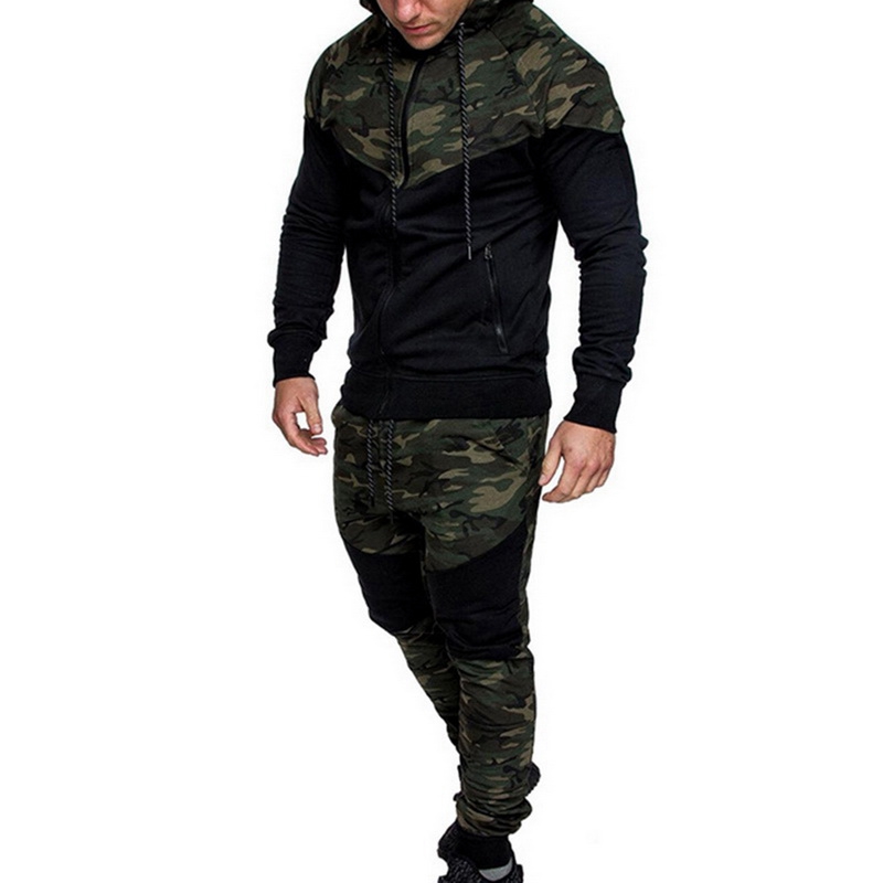 2021 High quality Men two piece set Camouflage Printed Sportswear Hoodies Sweatshirt Pant Causal Tracksuit Sport Suits