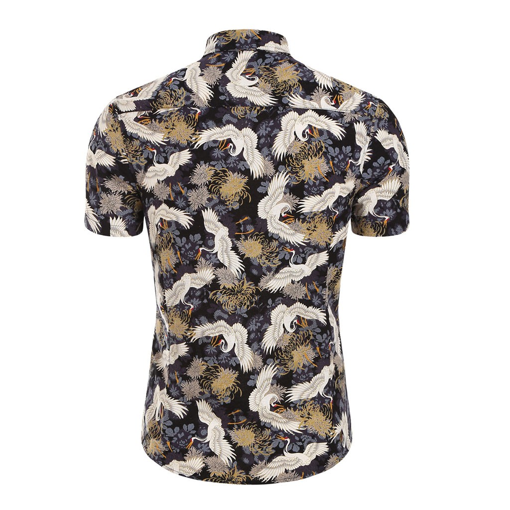 2021 High quality Summer Men Shirt Hawaii Printed Splicing Pattern Casual Lapel Short Sleeve Shirt Streetwear Clothing