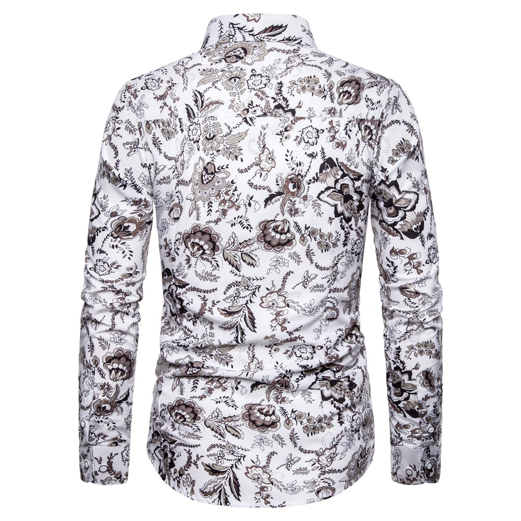 2021 High quality Men Summer Slim Loose Hawaii Long Sleeve Printed Turn-down Collar Shirt Tops plus size