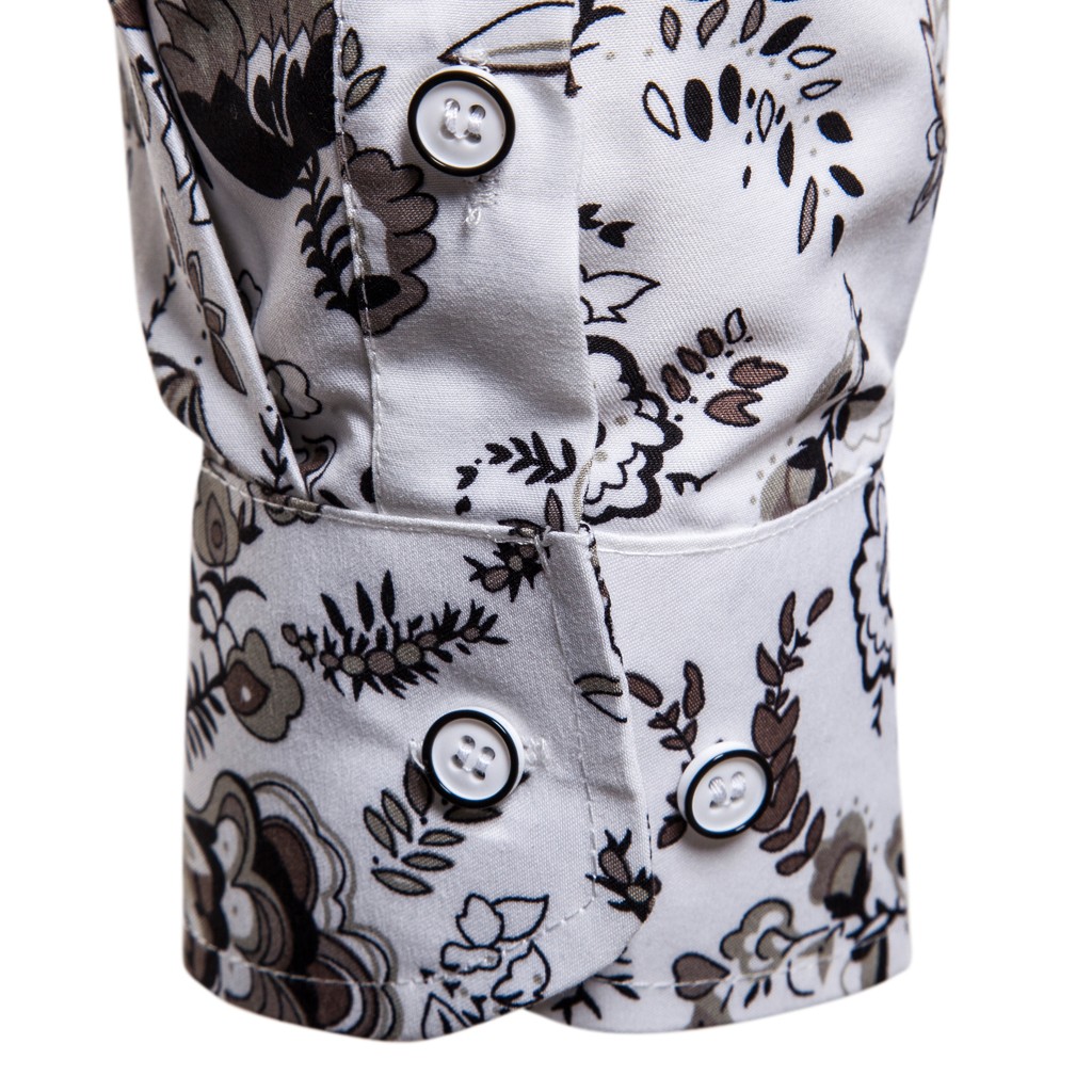 2021 High quality Men Summer Slim Loose Hawaii Long Sleeve Printed Turn-down Collar Shirt Tops plus size