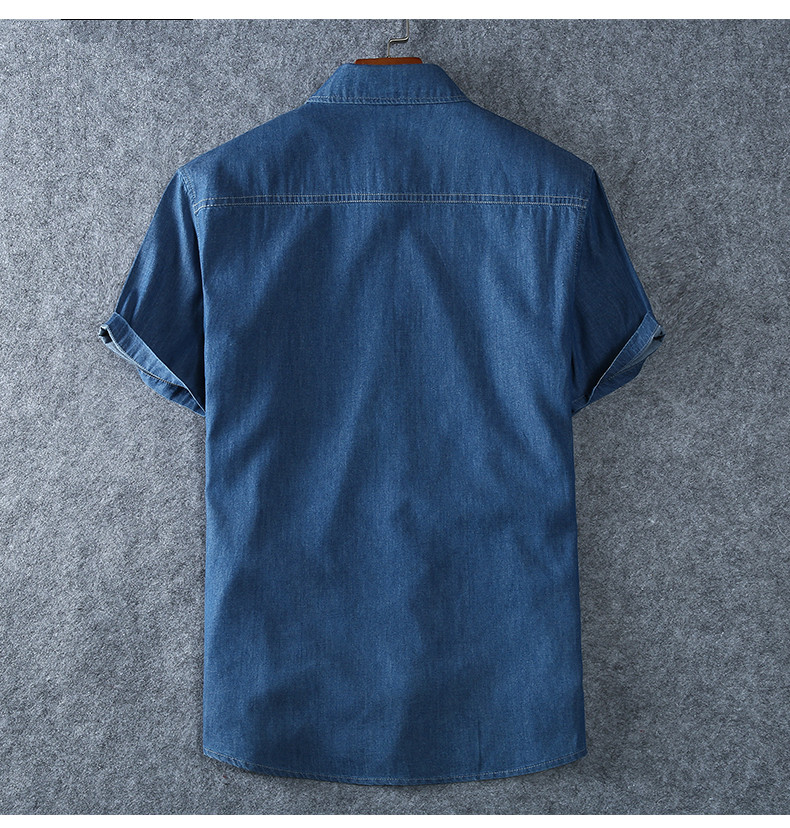 2021 High quality Men denim short-sleeved shirt cotton Summer fashion solid color breathable comfortable plus size