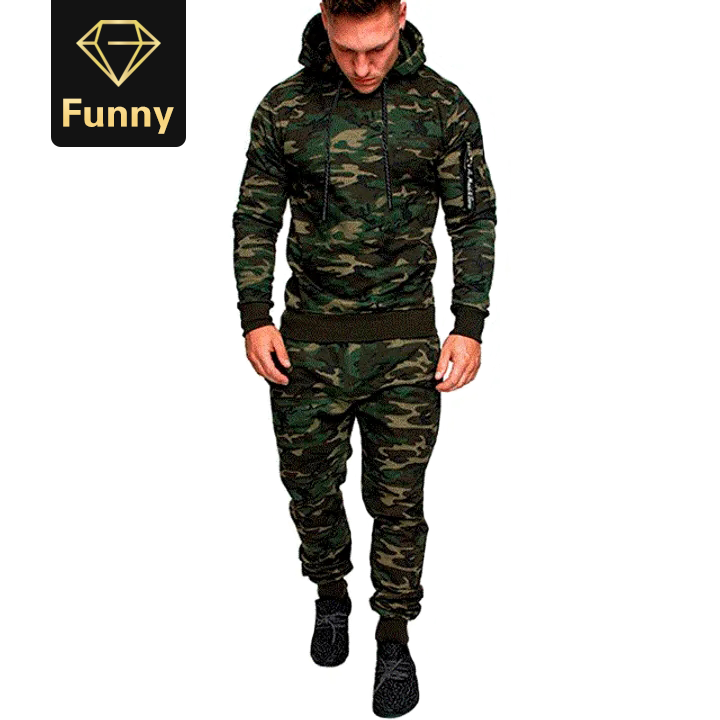 2021 High quality Men two Piece Set Tracksuit Autumn Winter Camou Hoodies Casual Suits Drawstring Sportswear Plus Size