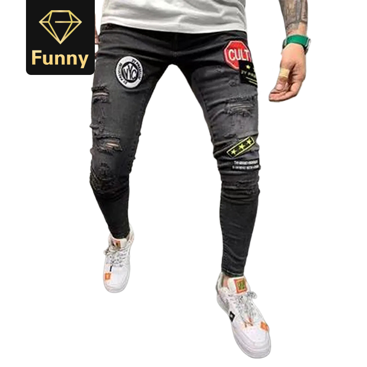 2021 High quality Men's Pants Fashion  Straight Hole Trouser Distressed Jeans Long Pants Mens trouser Pants