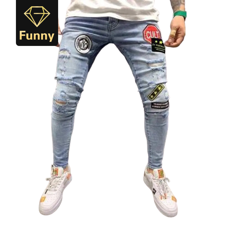 2021 High quality Men's Pants Fashion  Straight Hole Trouser Distressed Jeans Long Pants Mens trouser Pants