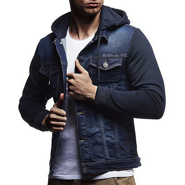 2021 High quality Men Jean jacket autumn fashion knitting Hooded denim jacket men Casual Slim streetwear jackets coats