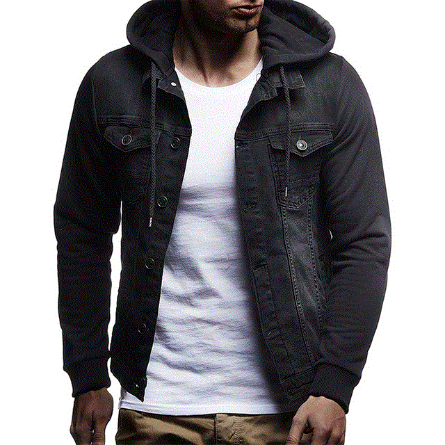 2021 High quality Men Jean jacket autumn fashion knitting Hooded denim jacket men Casual Slim streetwear jackets coats