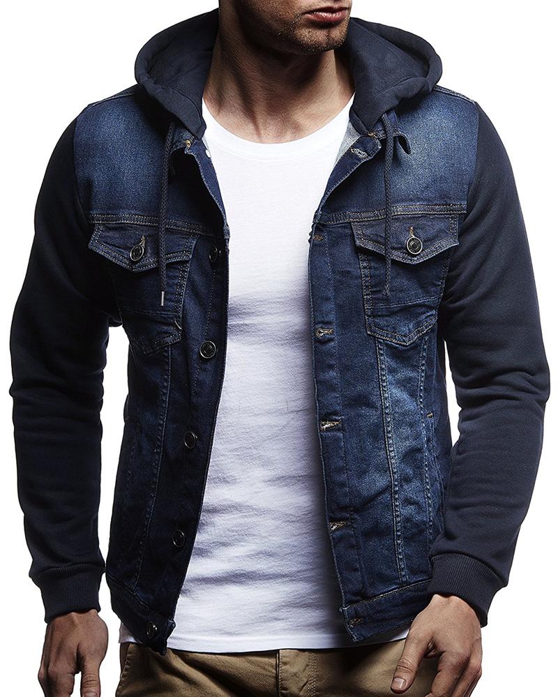 2021 High quality Men Jean jacket autumn fashion knitting Hooded denim jacket men Casual Slim streetwear jackets coats