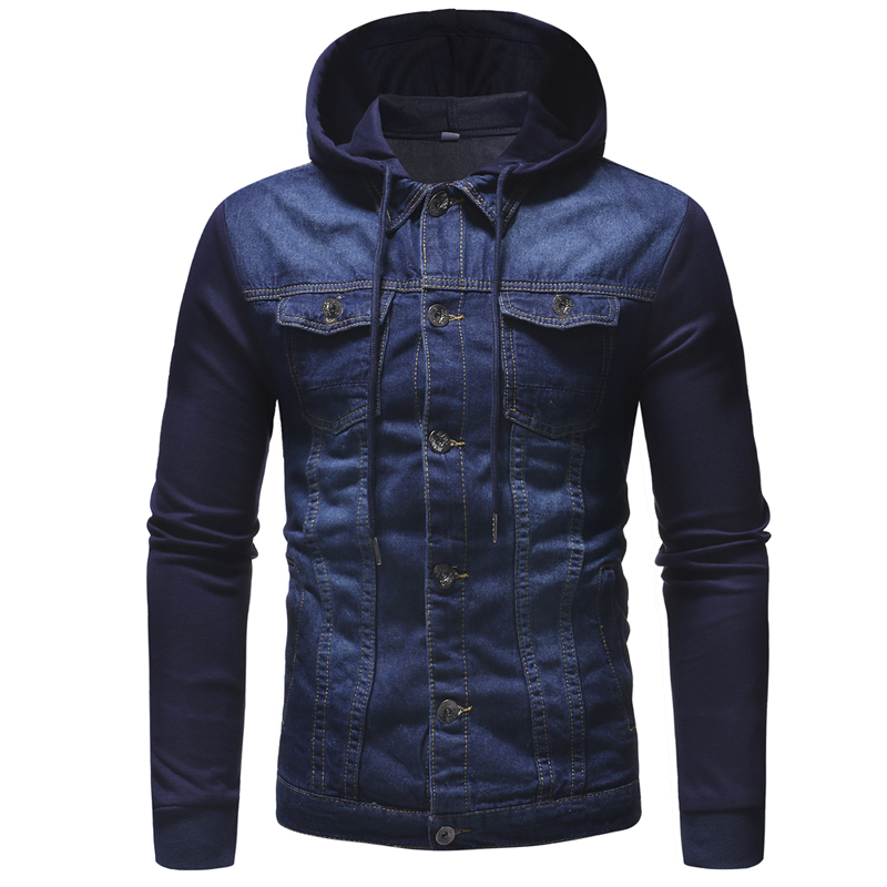 2021 High quality Men Jean jacket autumn fashion knitting Hooded denim jacket men Casual Slim streetwear jackets coats