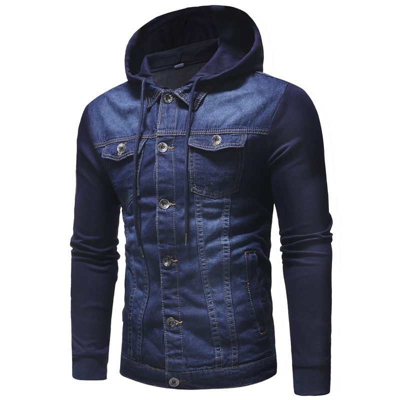 2021 High quality Men Jean jacket autumn fashion knitting Hooded denim jacket men Casual Slim streetwear jackets coats