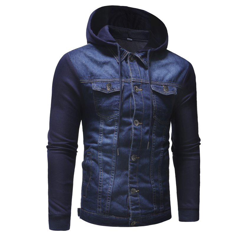 2021 High quality Men Jean jacket autumn fashion knitting Hooded denim jacket men Casual Slim streetwear jackets coats