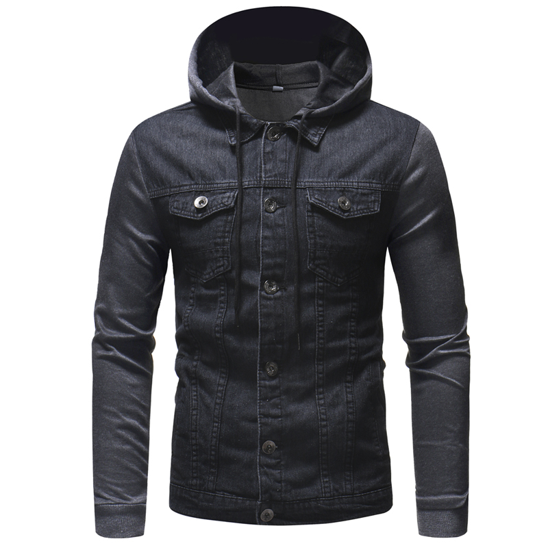 2021 High quality Men Jean jacket autumn fashion knitting Hooded denim jacket men Casual Slim streetwear jackets coats