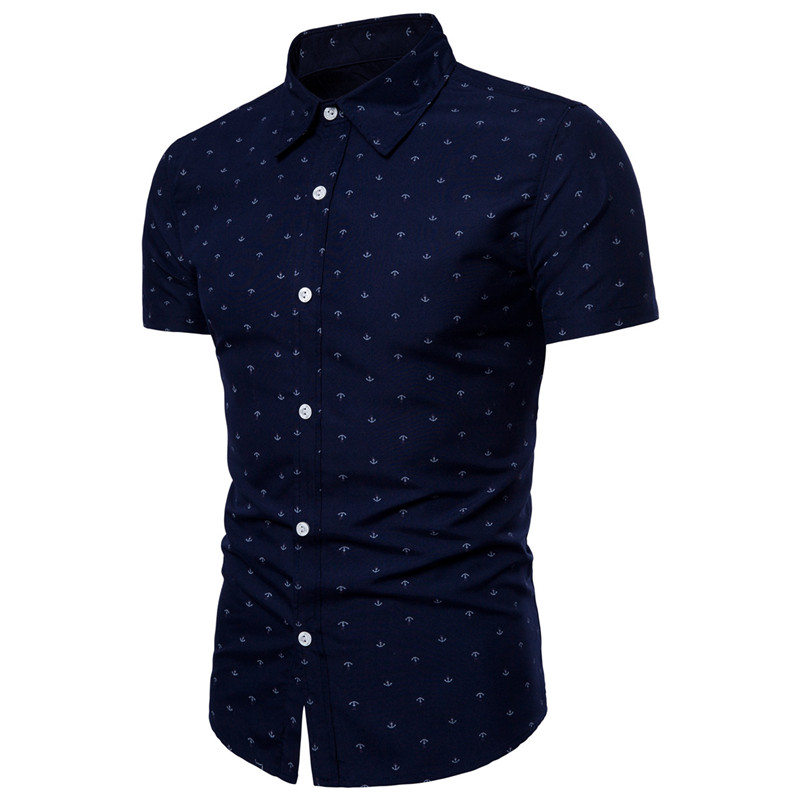 Men print short sleeve shirts business slim camisa social mens shirts casual slim fit shirts