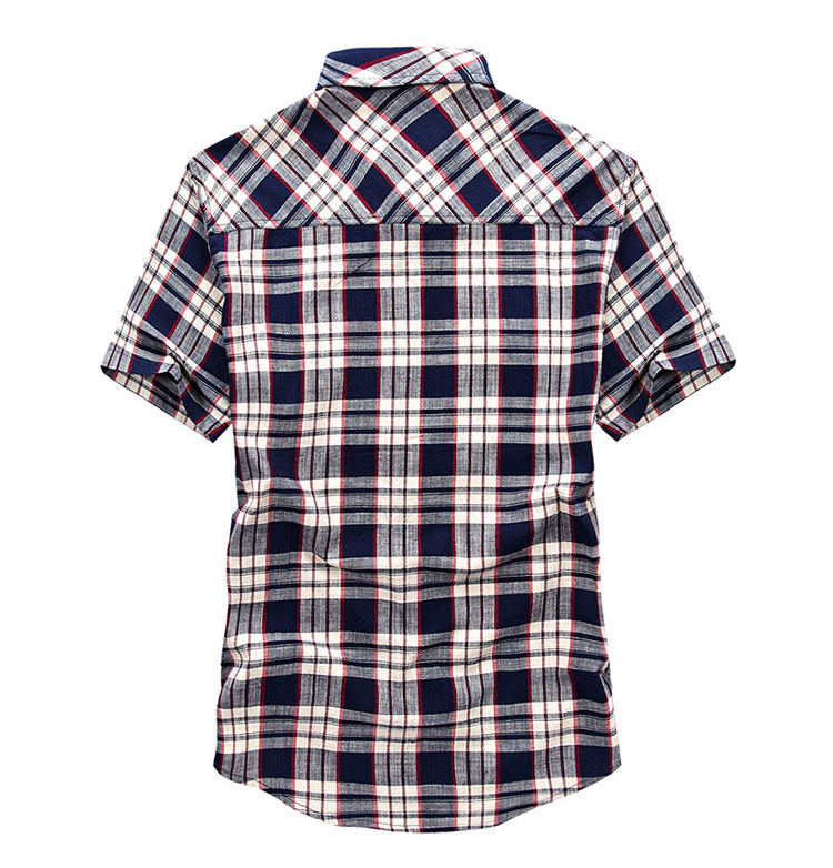 Summer Plaid Shirt Men Short Sleeve Military Casual Loose Mens Shirts Thin Cotton Men Shirts