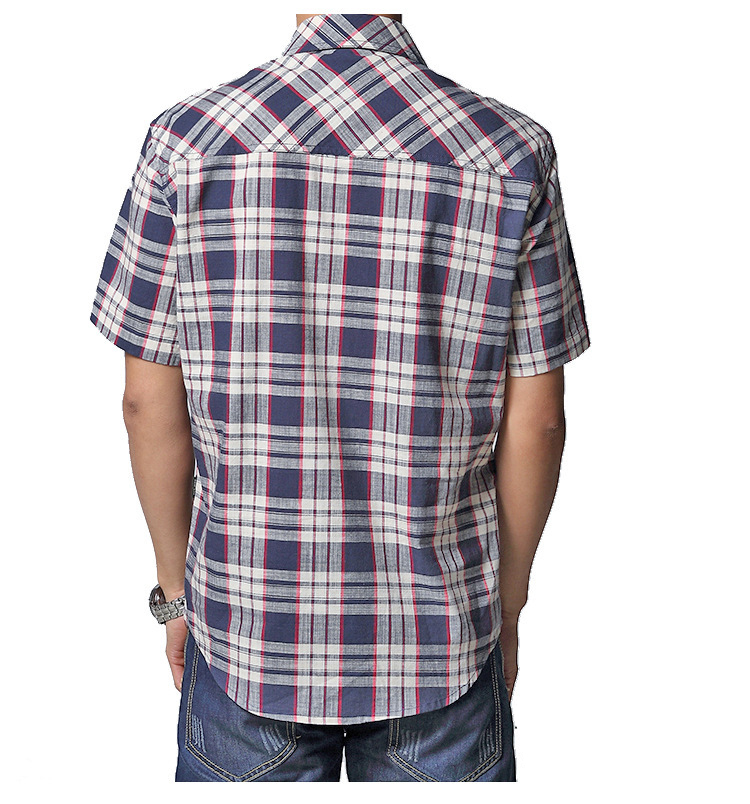Summer Plaid Shirt Men Short Sleeve Military Casual Loose Mens Shirts Thin Cotton Men Shirts
