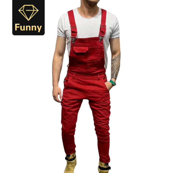 2021 High quality Fashion Spring Suspender Trousers Mens Slim Fit Jeans Overalls Jumpsuit Male Casual Jeans Pants
