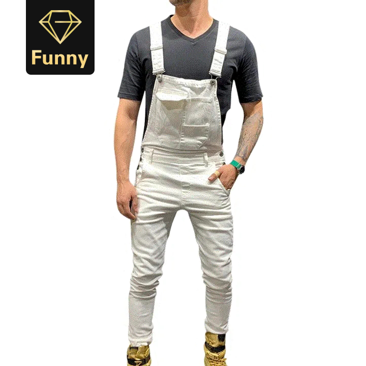 2021 High quality Fashion Spring Suspender Trousers Mens Slim Fit Jeans Overalls Jumpsuit Male Casual Jeans Pants