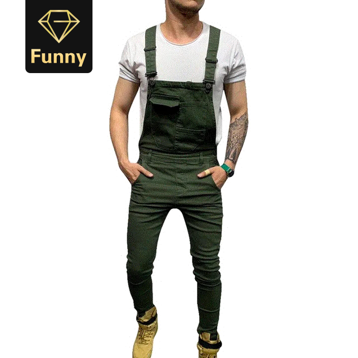2021 High quality Fashion Spring Suspender Trousers Mens Slim Fit Jeans Overalls Jumpsuit Male Casual Jeans Pants