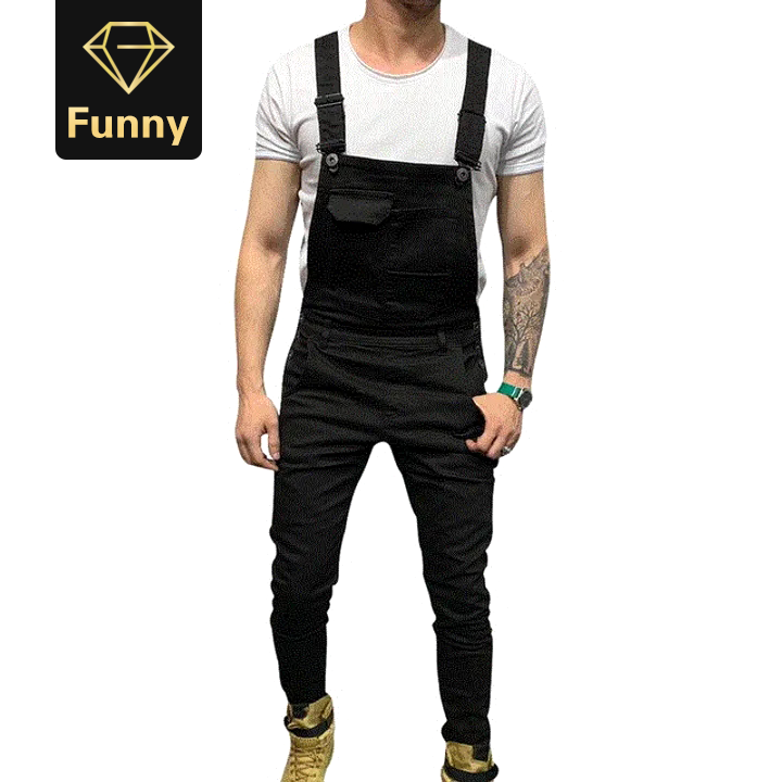 2021 High quality Fashion Spring Suspender Trousers Mens Slim Fit Jeans Overalls Jumpsuit Male Casual Jeans Pants