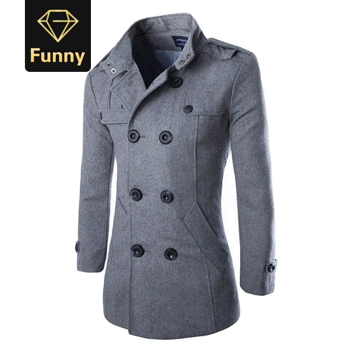2021 High quality Winter Men Black Coats Mens Overcoat  Trench Coat Male Double Breasted Wool  Blends Coats